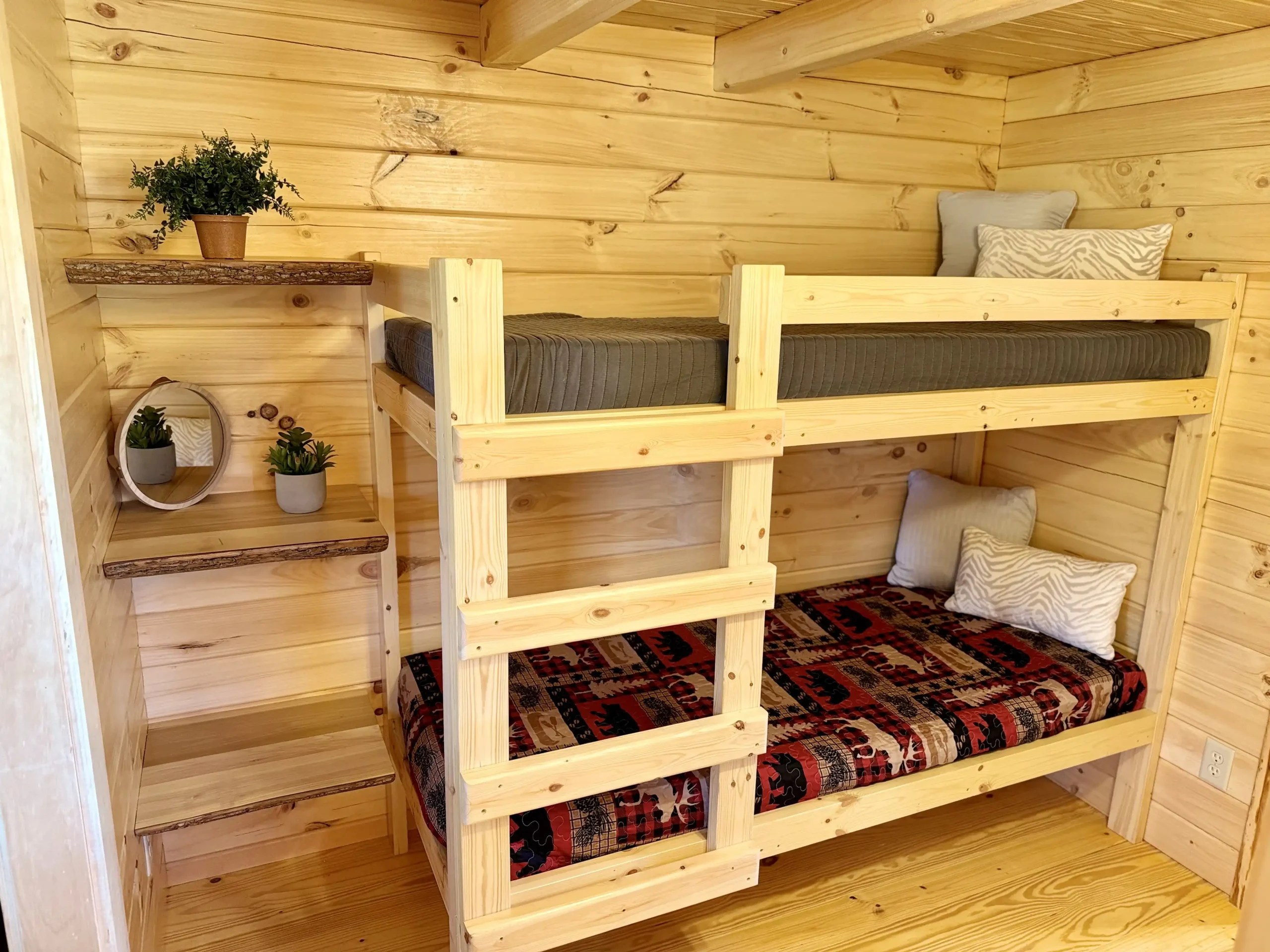 Cozy bunk beds in cabin rental